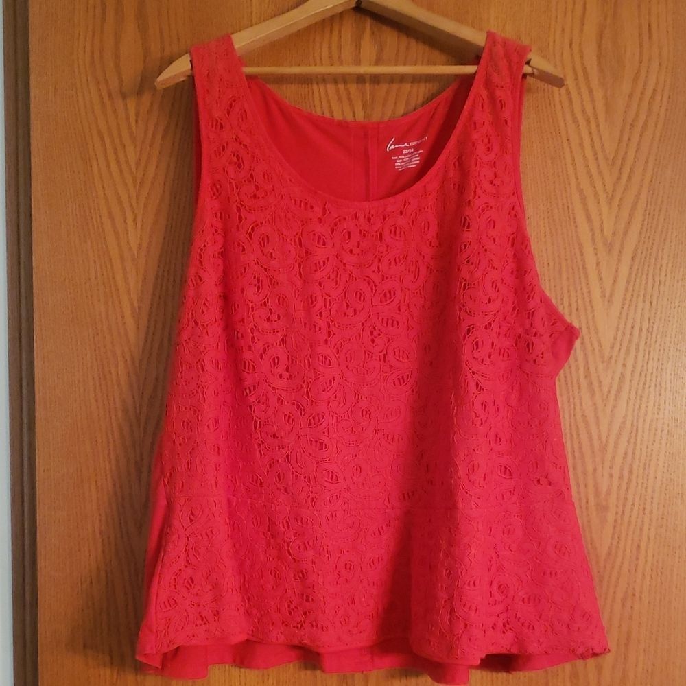 Bright Red Lane Bryant Sleeveless Top with Lace Trimmed Front Panel Sz 22/24